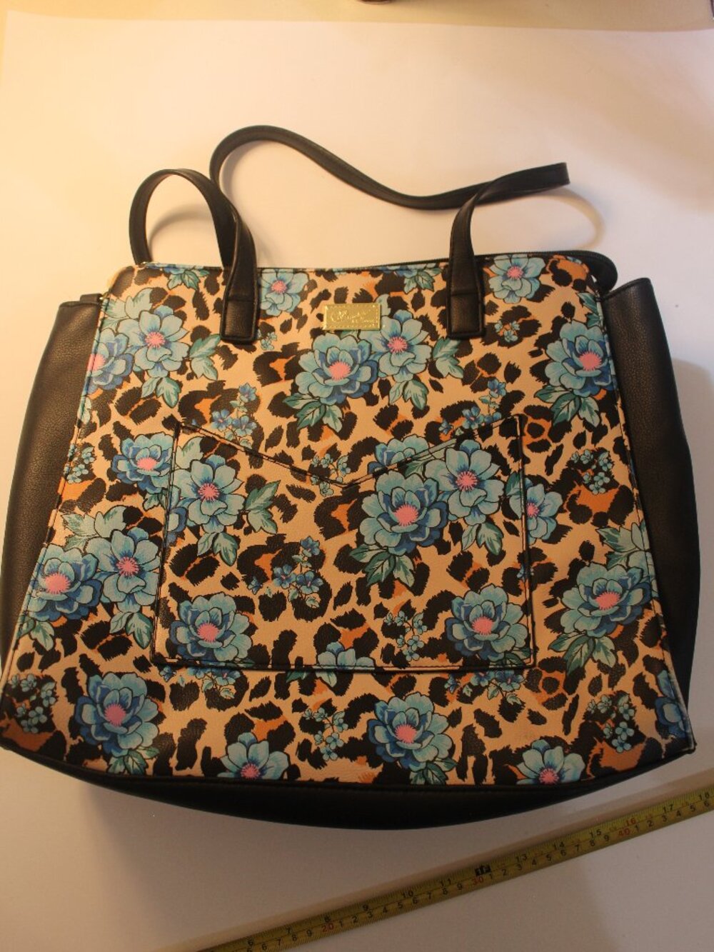 Betsey Johnson Blue Floral Leopard Print Tote Bag
